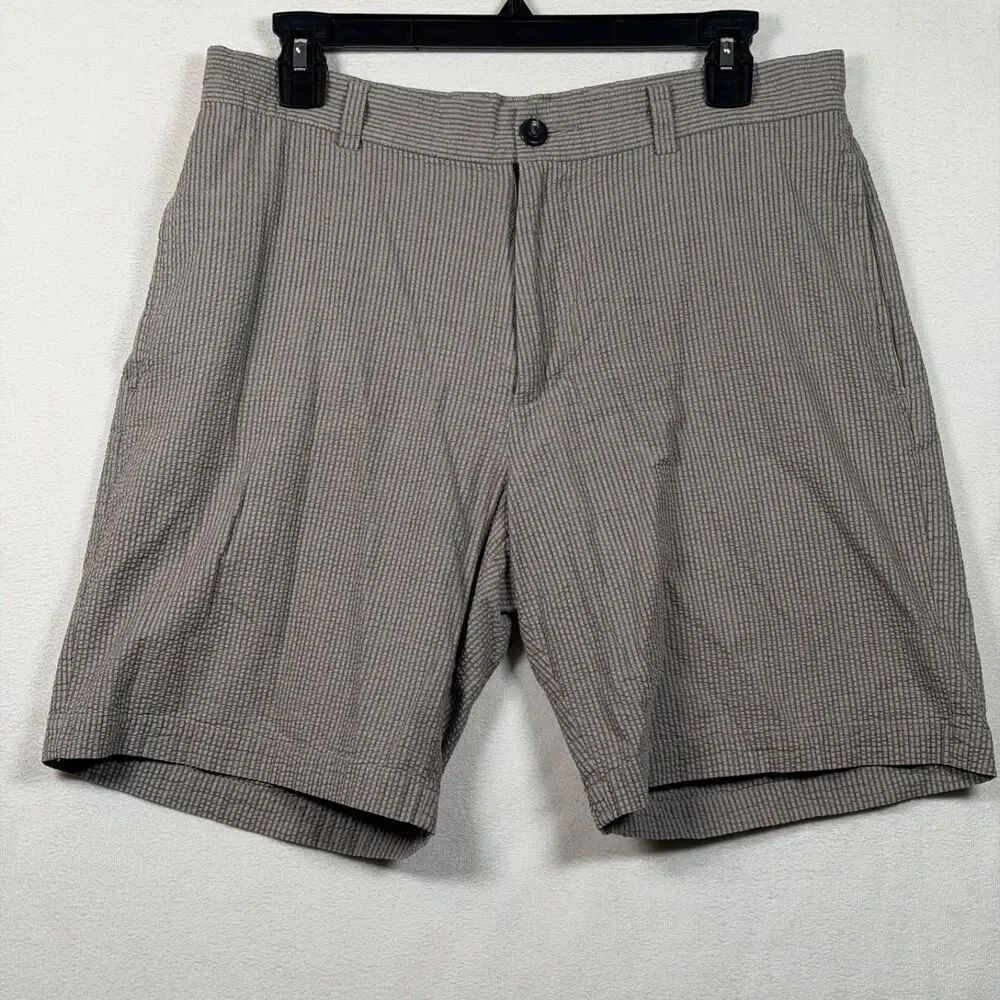 J.Crew Seersucker Shorts Mens 33 Gray Stripe Cotton Flat Front 8" Inseam Casual
